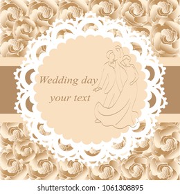 Invitation card with the bride and groom in vintage style. Bride and groom. Wedding invitation. Vector illustration.