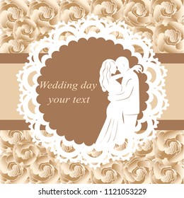 Invitation card with the bride and groom in vintage style. Bride and groom. Wedding invitation. Vector illustration.