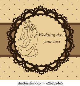 Invitation card with the bride and groom in vintage style. Bride and groom. Wedding invitation. Vector illustration.