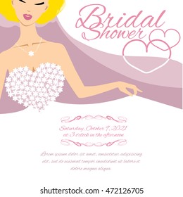 Invitation card with bride and place for text, vector image