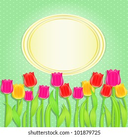 Invitation Card with Bunch of Colorful Tulip Flowers. Floral Background