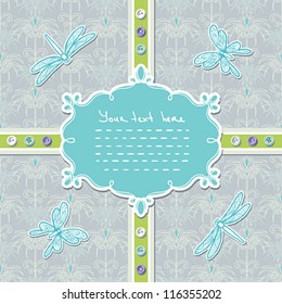 Invitation card with butterflies and dragonflies