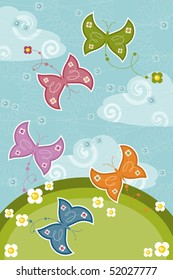 Invitation card with butterflies and flowers