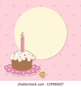 Invitation card with cake and candle. Birthday background