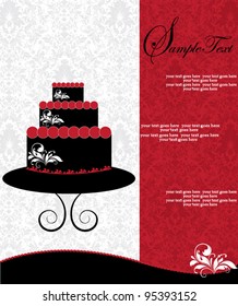invitation card with cake on floral background