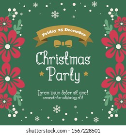 Invitation card christmas party, with graphic leaf flower frame art. Vector