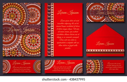 Invitation card collection with ethnic hand drawn decorative elements. Islam, Arabic, Indian, ottoman motifs.