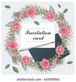 Invitation card collection on wooden background , vector , illustration 