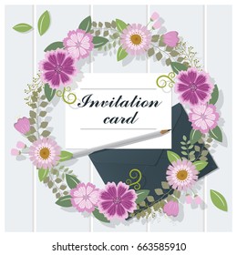 Invitation card collection on wooden background , vector , illustration 