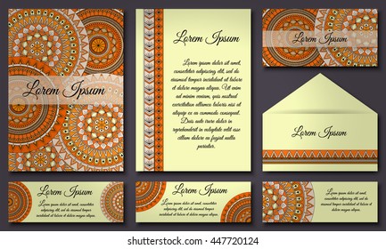 Invitation card collection. Vintage decorative elements. Hand drawn background. Islam, Arabic, Indian ottoman motifs