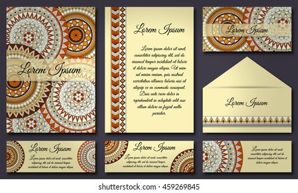 Invitation card collection. Vintage decorative elements. Hand drawn background. Islam, Arabic, Indian ottoman motifs