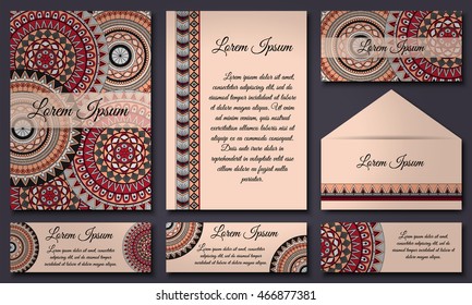 Invitation card collection. Vintage decorative elements. Hand drawn background. Islam, Arabic, Indian ottoman motifs