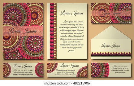 Invitation card collection. Vintage decorative elements. Hand drawn background. Islam, Arabic, Indian ottoman motifs