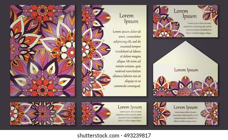 Invitation card collection. Vintage floral decorative elements. Hand drawn background. Islam, Arabic, Indian ottoman motifs