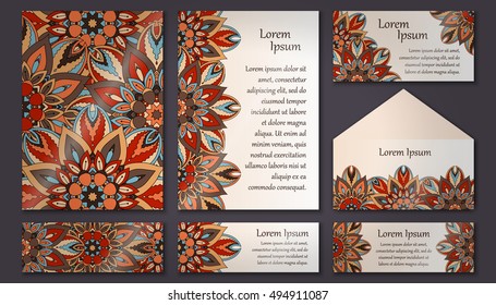 Invitation card collection. Vintage floral decorative elements. Hand drawn background. Islam, Arabic, Indian ottoman motifs