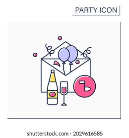 Invitation card color icon. Card for guests invites friends to special event. Postcard invitation on party.Celebrating concept. Isolated vector illustration
