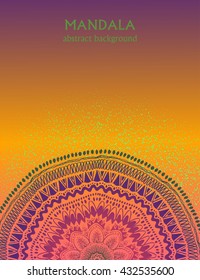 Invitation or card with colorful mandala design. Hand drawn colorful circle mandala design. Ethnic ornament background.