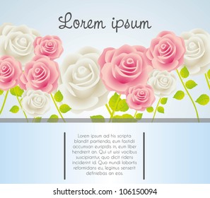 Invitation card with colorful roses, vector illustration