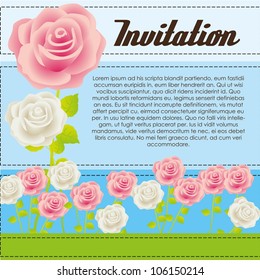 Invitation card with colorful roses, vector illustration
