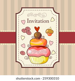 Invitation card with cupcake.