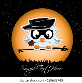 invitation card with cute lover bird in night