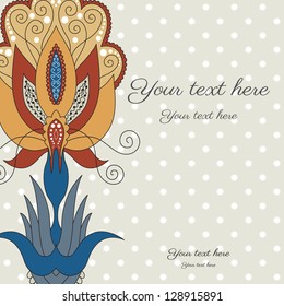 Invitation card with damask pattern  on a simple cotton background.