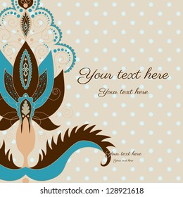 Invitation card with damask pattern  on a simple cotton background.