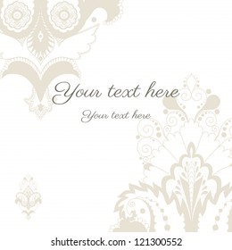 Invitation card with damask pattern. Restrained colors.