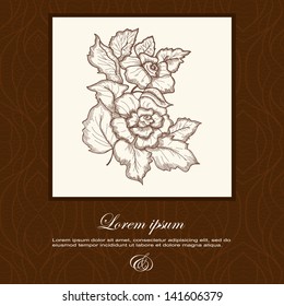 The invitation card decorated with flowers in the style of botanical drawing