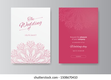 Invitation card, decorative wedding invitation mandala art poster vector template for brochure leaflet flyer advert cover catalog magazine and annual report. Simple and elegant ethnic line style