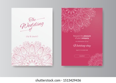 
Invitation card, decorative wedding invitation mandala art poster vector template for brochure leaflet flyer advert cover catalog magazine and annual report. Simple and elegant ethnic line style