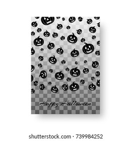 Invitation card design with falling black silhouettes of smiling pumpkins for festive decoration for halloween