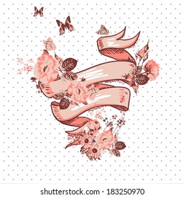 Invitation Card Design with Flower and Ribbon