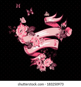 Invitation Card Design with Flower and Ribbon