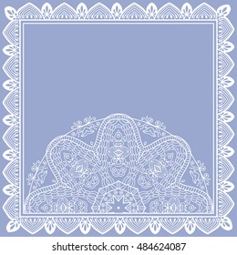 Invitation Card design with lace frame. Decorative abstract background, mandala pattern, luxury postcard with line texture for Wedding, Bridal, Valentine's day, greeting cards, Birthday Invitations
