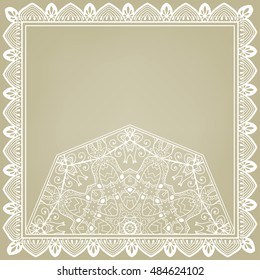 Invitation Card design with lace frame. Decorative abstract background, mandala pattern, luxury postcard with line texture for Wedding, Bridal, Valentine's day, greeting cards, Birthday Invitations