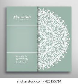 Invitation Card design with lace pattern. Decorative abstract background mandala element, luxury postcard with lace texture for Wedding, Valentine's day, Birthday Invitations. Islamic greeting card 