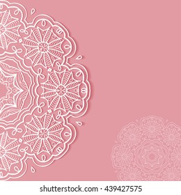 Invitation Card design with lace pattern. Decorative abstract background, mandala elements, luxury postcard with lace texture for Wedding, Bridal, Valentine's day, greeting card or Birthday Invitation