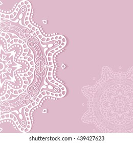 Invitation Card design with lace pattern. Decorative abstract background, mandala elements, luxury postcard with lace texture for Wedding, Bridal, Valentine's day, greeting card or Birthday Invitation