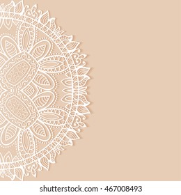 Invitation Card design with lace pattern. Decorative abstract background, mandala elements, luxury postcard with lace texture for Wedding, Bridal, Valentine's day, greeting cards, Birthday Invitations