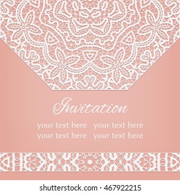 Invitation Card design with lace pattern. Decorative abstract background, mandala elements, luxury postcard with lace texture for Wedding, Bridal, Valentine's day, greeting cards, Birthday Invitations
