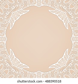 Invitation Card design with lace pattern. Decorative abstract background, outline frame border, luxury postcard with lace texture for Wedding, Valentine's day, greeting cards, Birthday Invitations