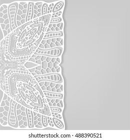 Invitation Card design with lace pattern. Decorative abstract background, outline frame border, luxury postcard with lace texture for Wedding, Valentine's day, greeting cards, Birthday Invitations