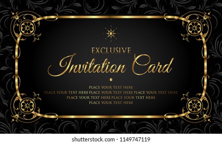 Invitation card design - luxury black and gold vintage style