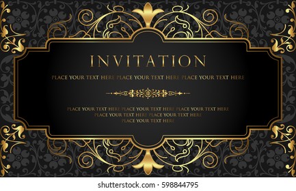 Invitation Card Design Luxury Black Gold Stock Vector (Royalty Free ...