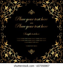 Invitation card design - luxury black and gold vintage style