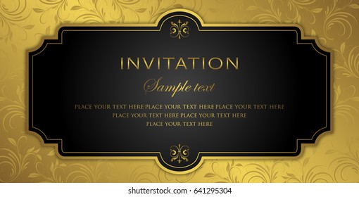 Invitation card design - luxury black and gold vintage style