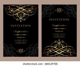 Invitation Card Design - Luxury Black And Gold Vintage Style