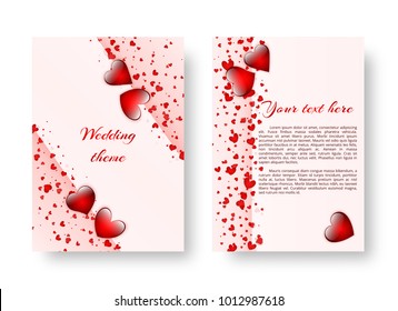 Invitation card design with red hearts for a romantic design for Valentine's day. Vector illustration