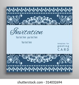 Invitation or Card design, retro vintage style with tribal ethnic pattern ornamental frame border and place for the text. Vector abstract background